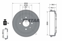 TAMBUR FRANA TEXTAR 94032100 - Compatibil cu CHEVROLET, CHEVROLET (SGM), DAEWOO, HOLDEN, PONTIAC
