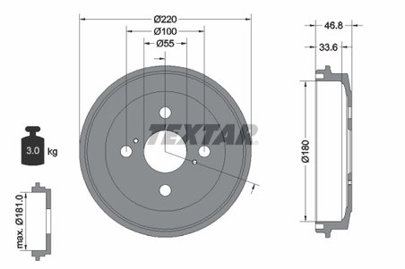TAMBUR FRANA TEXTAR 94036400 - Compatibil cu DAIHATSU, PERODUA, SUBARU, TOYOTA