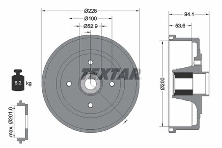TAMBUR FRANA TEXTAR 94041100 - Compatibil cu HOLDEN, OPEL, VAUXHALL