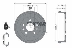 TAMBUR FRANA TEXTAR 94045500 - Compatibil cu DACIA, NISSAN, RENAULT
