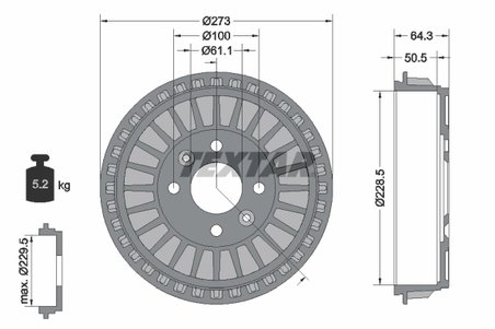TAMBUR FRANA TEXTAR 94046100 - Compatibil cu RENAULT, SMART