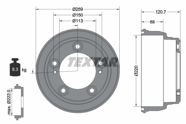 TAMBUR FRANA TEXTAR 94046600 - Compatibil cu HYUNDAI