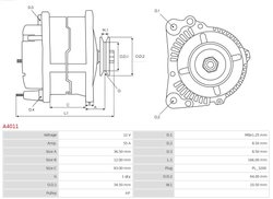 ALTERNATOR AS-PL A4011 - Compatibil cu AUDI, AUSTIN, FORD, INNOCENTI, LAND ROVER, MG, MORRIS, RENAULT, ROVER, VAUXHALL, VW