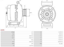 ALTERNATOR AS-PL A6095 - Compatibil cu ALFA ROMEO, FIAT, LANCIA, OPEL, SUZUKI, VAUXHALL