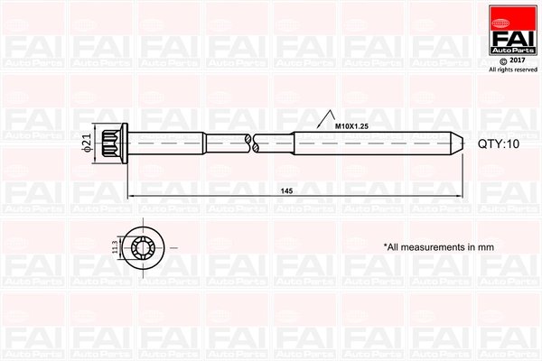 SET SURUBURI CHIULASA FAI AUTOPARTS B1140 - Compatibil cu CATERHAM, FORD, JAGUAR, LAND ROVER, MAZDA, MITSUOKA, MORGAN, VOLVO