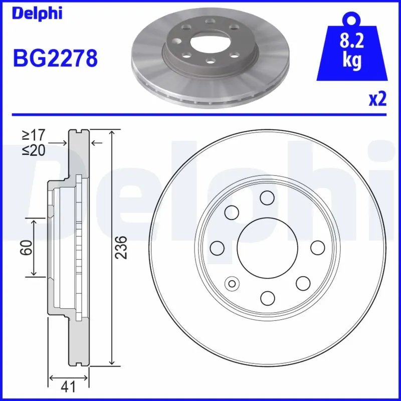 DISC FRANA DELPHI BG2278 - Compatibil cu BEDFORD, CHEVROLET, DAEWOO, OPEL, VAUXHALL, ZAZ