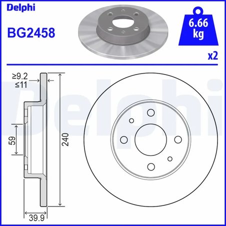 DISC FRANA DELPHI BG2458 - Compatibil cu ABARTH, ALFA ROMEO, FIAT, FORD, LANCIA, YUGO