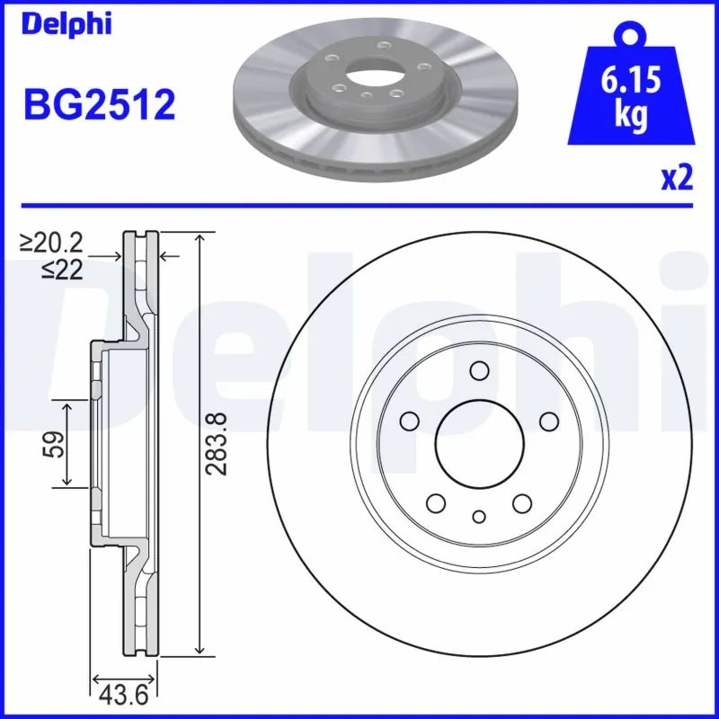 DISC FRANA DELPHI BG2512 - Compatibil cu ALFA ROMEO, FIAT, LANCIA, OPEL, VAUXHALL