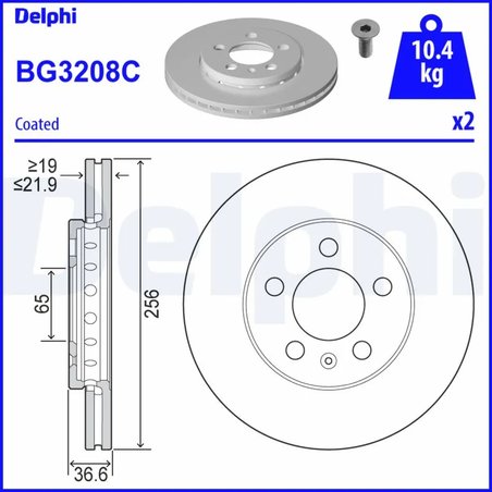 DISC FRANA DELPHI BG3208C - Compatibil cu AUDI, SEAT, SKODA, SKODA (SVW), VW, VW (SVW)