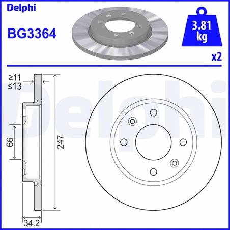 DISC FRANA DELPHI BG3364 - Compatibil cu CITROEN, PEUGEOT