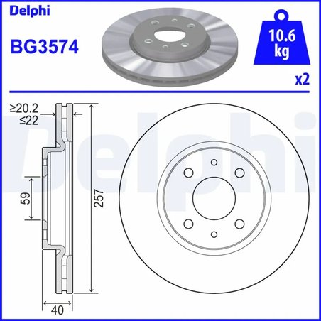 DISC FRANA DELPHI BG3574 - Compatibil cu ALFA ROMEO, CHRYSLER, CITROEN, FIAT, LANCIA, PEUGEOT