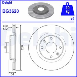 DISC FRANA DELPHI BG3620 - Compatibil cu CITROEN, DS, OPEL, PEUGEOT, VAUXHALL