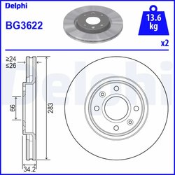DISC FRANA DELPHI BG3622 - Compatibil cu CITROEN, DS, JEEP, OPEL, PEUGEOT, VAUXHALL