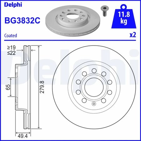 DISC FRANA DELPHI BG3832C - Compatibil cu AUDI, SEAT, SKODA, SKODA (SVW), VW