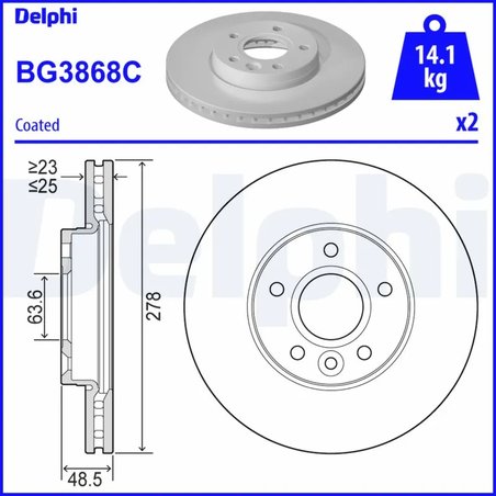 DISC FRANA DELPHI BG3868C - Compatibil cu FORD, FORD (CHANGAN), VOLVO