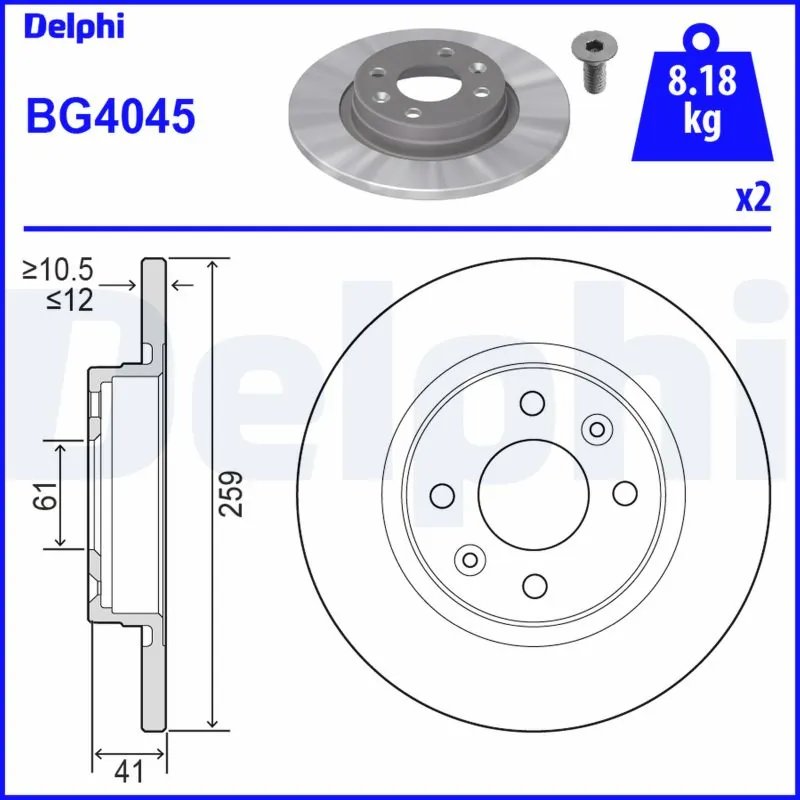 DISC FRANA DELPHI BG4045 - Compatibil cu DACIA, RENAULT, SMART