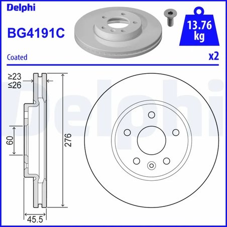 DISC FRANA DELPHI BG4191C - Compatibil cu CHEVROLET, OPEL, VAUXHALL