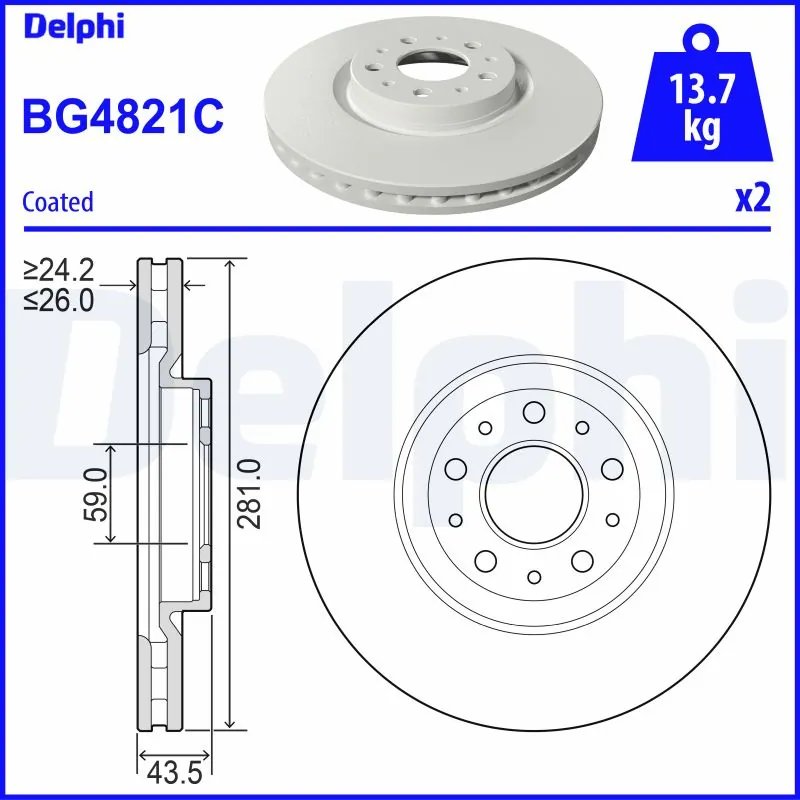 DISC FRANA DELPHI BG4821C - Compatibil cu FIAT