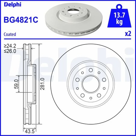 DISC FRANA DELPHI BG4821C - Compatibil cu FIAT