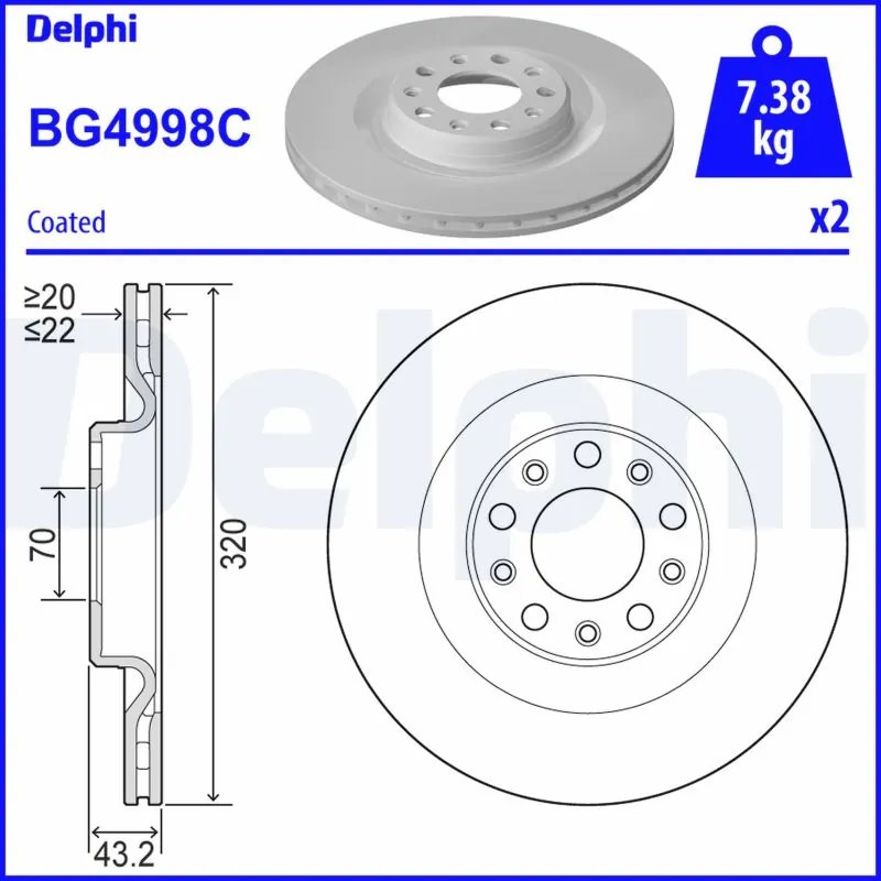 DISC FRANA DELPHI BG4998C - Compatibil cu ALFA ROMEO
