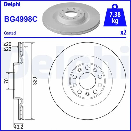 DISC FRANA DELPHI BG4998C - Compatibil cu ALFA ROMEO