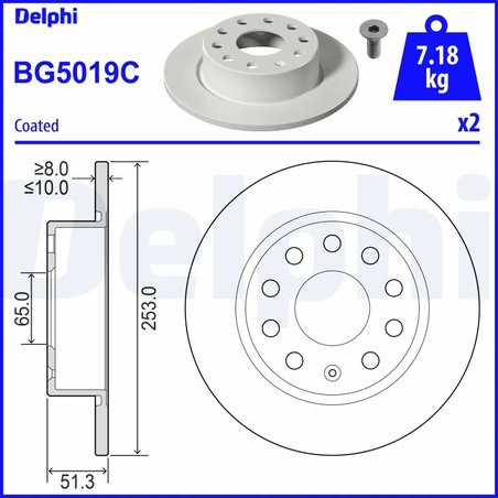 DISC FRANA DELPHI BG5019C - Compatibil cu AUDI, SEAT, SKODA, VW, VW (SVW)
