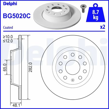 DISC FRANA DELPHI BG5020C - Compatibil cu AUDI, AUDI (FAW), SEAT, SKODA, VW, VW (SVW)