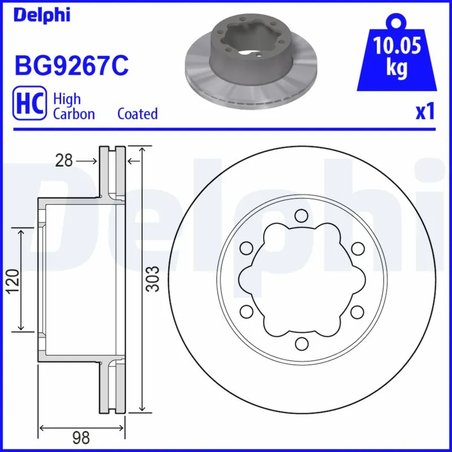 DISC FRANA DELPHI BG9267C - Compatibil cu MAN, VW