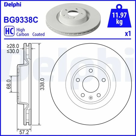 DISC FRANA DELPHI BG9338C - Compatibil cu AUDI