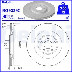 DISC FRANA DELPHI BG9339C - Compatibil cu AUDI, AUDI (FAW), VW