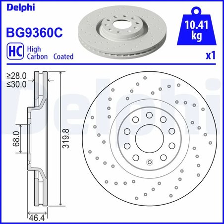 DISC FRANA DELPHI BG9360C - Compatibil cu AUDI, SEAT