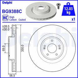 DISC FRANA DELPHI BG9388C - Compatibil cu GENESIS, KIA