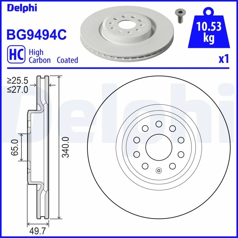 DISC FRANA DELPHI BG9494C - Compatibil cu AUDI, CUPRA, SKODA, VW