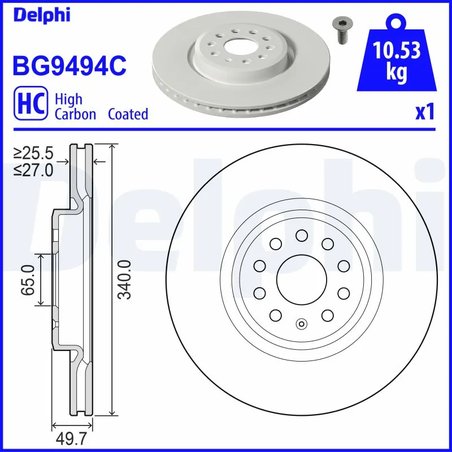 DISC FRANA DELPHI BG9494C - Compatibil cu AUDI, CUPRA, SKODA, VW