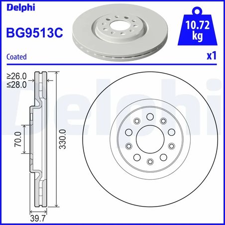 DISC FRANA DELPHI BG9513C - Compatibil cu ALFA ROMEO, JEEP
