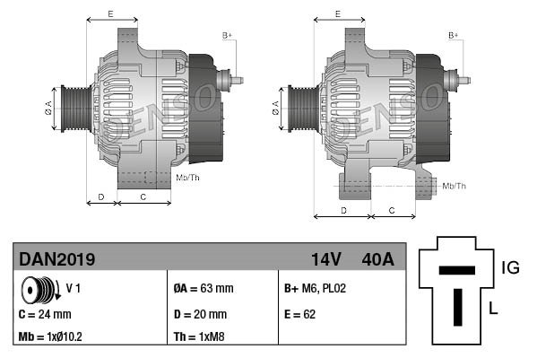 ALTERNATOR DENSO DAN2019 - Piesa auto compatibila cu mai multe marci