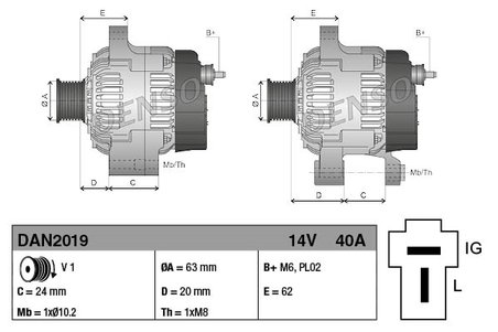 ALTERNATOR DENSO DAN2019 - Piesa auto compatibila cu mai multe marci