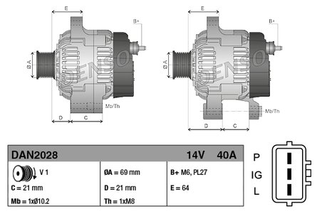 ALTERNATOR DENSO DAN2028 - Piesa auto compatibila cu mai multe marci