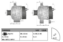 ALTERNATOR DENSO DAN502 - Compatibil cu ALFA ROMEO, FIAT, LANCIA