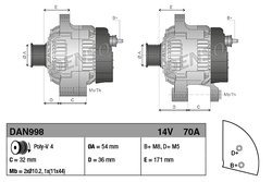 ALTERNATOR DENSO DAN998 - Compatibil cu ALFA ROMEO, FIAT, FORD, LANCIA