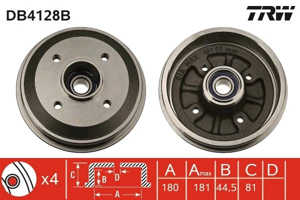 TAMBUR FRANA TRW DB4128B - Compatibil cu CITROEN, PEUGEOT
