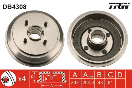 Tambur frana TRW DB4308