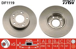 DISC FRANA TRW DF1119 - Compatibil cu AUVERLAND, CITROEN, FIAT, PEUGEOT, TALBOT