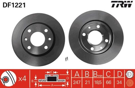 DISC FRANA TRW DF1221 - Compatibil cu CITROEN, CITROEN (DF-PSA), LIFAN, MAPLE (SMA), MEGA, PEUGEOT