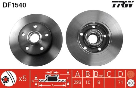 DISC FRANA TRW DF1540 - Compatibil cu SEAT, VW