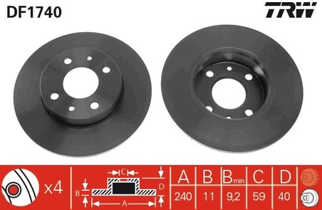 DISC FRANA TRW DF1740 - Compatibil cu ALFA ROMEO, FIAT