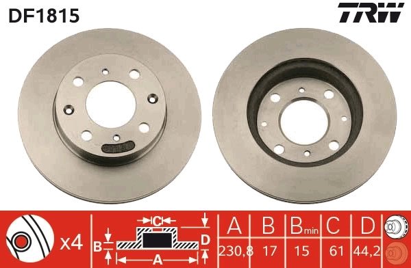 DISC FRANA TRW DF1815 - Compatibil cu ACURA, HONDA, ROVER
