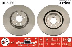 DISC FRANA TRW DF2566 - Compatibil cu ABARTH, ALFA ROMEO, CHRYSLER, FIAT, LANCIA