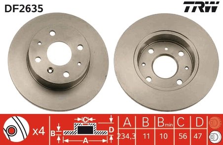 DISC FRANA TRW DF2635 - Compatibil cu DAIHATSU, FAW (TIANJIN), GEELY, GLEAGLE