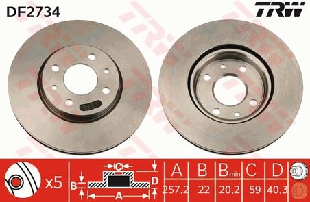 DISC FRANA TRW DF2734 - Compatibil cu ALFA ROMEO, CHRYSLER, CITROEN, FIAT, LANCIA, PEUGEOT